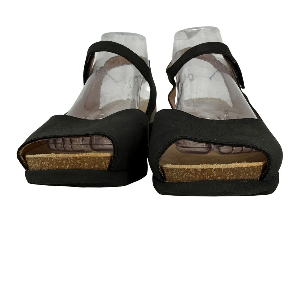 Dansko Marcy Womens Size 40 9.5-10 Black Leather Peep Toe Wedge Sandals Comfort